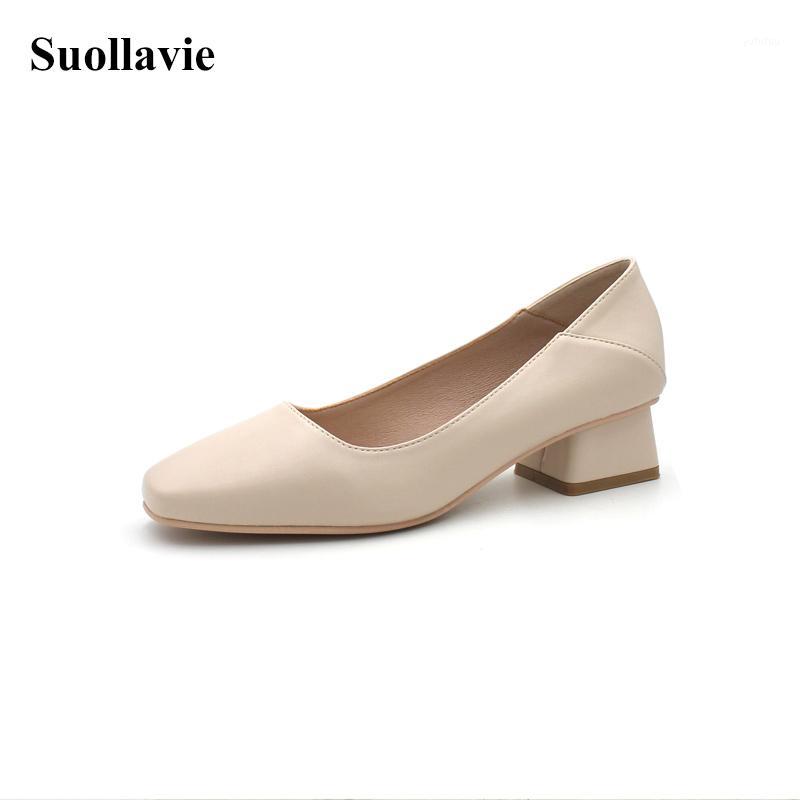 

Suollavie women shoes 2020 office pumps women solid square heels round toe mujer bombas classie chaussure femme lady pumps1, Apricot