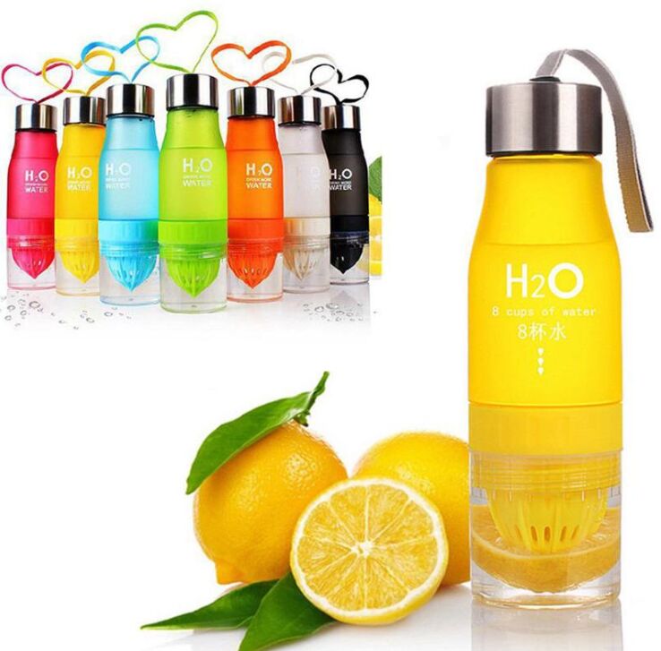 

22oz Plastic lemon Water Bottle H20 plastic Fruit Infusion Bottle Infuser Drink Outdoor Sports Juice Lemon Portable Bike Travel Sport Bottle