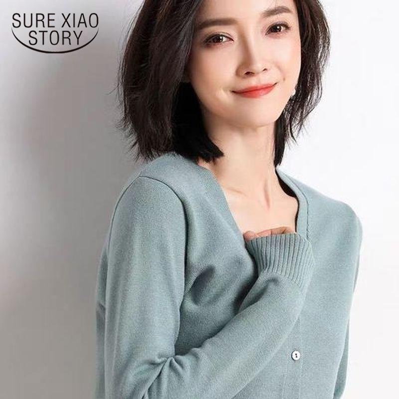 

Women's Knits & Tees Fashion Long Sleeve Women Sweater V-neck Loose Solid Autumn Winter 2022 Knit Slim Cardigan Office Lady Clothes 10329, White