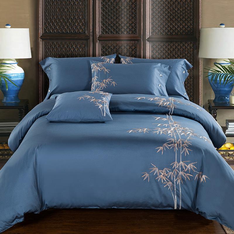 

Egyptian Cotton Embroidery Luxury Oriental Bedding set King Queen size Bed set Coffee Bule Duvet cover Bedsheet parrure de lit