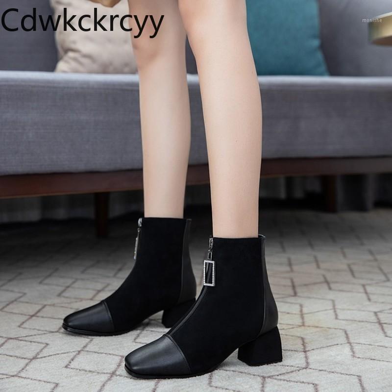 

winter The New fashion Simplicity Suede Front zipper boots black Casual student High heels Women boots size 34-431