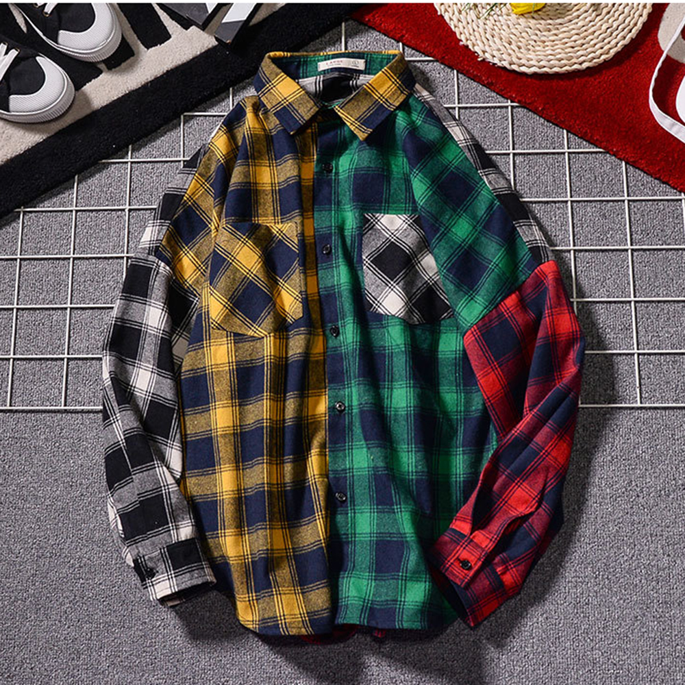 

Flannel Plaid Shirt Spring Autumn Casual Long Sleeve Soft Comfort Japanese Vintage Plaid Patchwork Shirts Men, Aspi