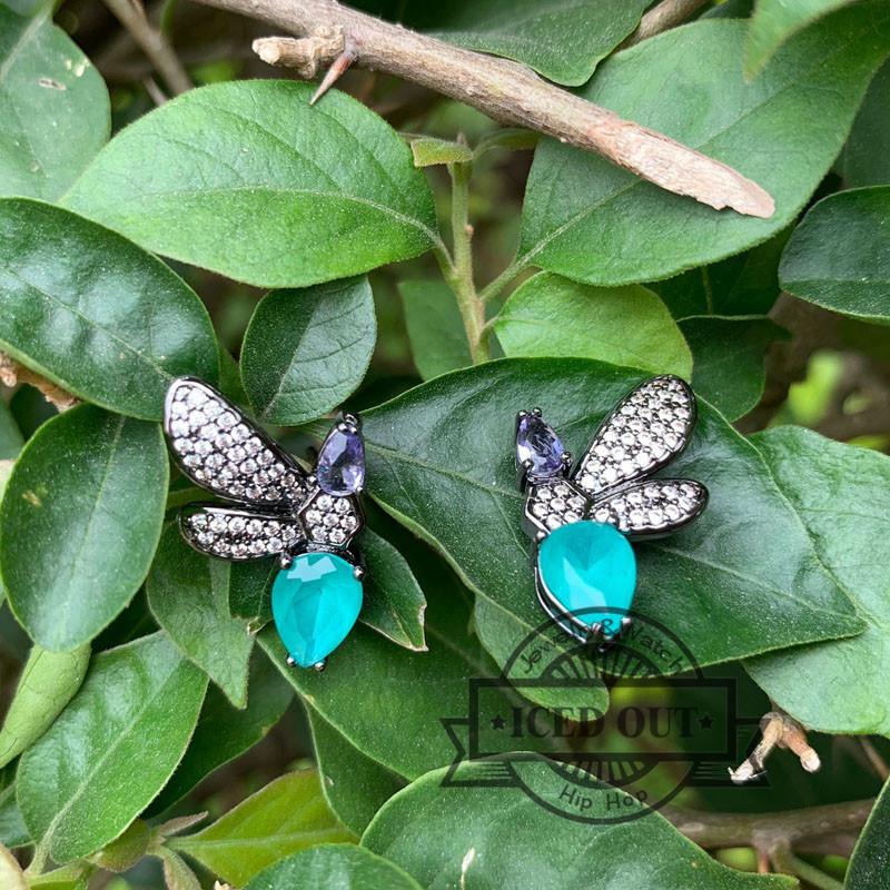 

black rhodium plating micro pave stud earrings cute small animal bee earrings