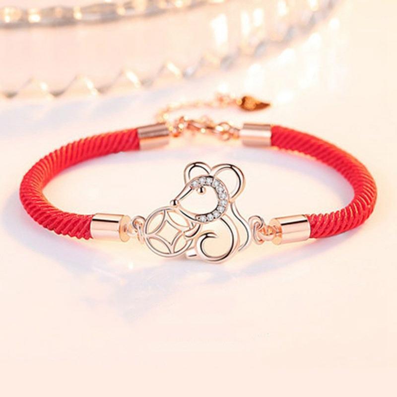 

Charm Bracelets 2021 Chinese Style Zodiac Rats For Women Mini Zircon Rat Animal Red Rope Bangle Jewelry Girl Year Gift1