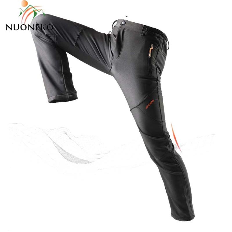 

NUONEKO Winter Mens Outdoor Pants Elasticity Waterproof HikingTrousers Climbing Thick Warm Windproof Male Pants PM47, Men black