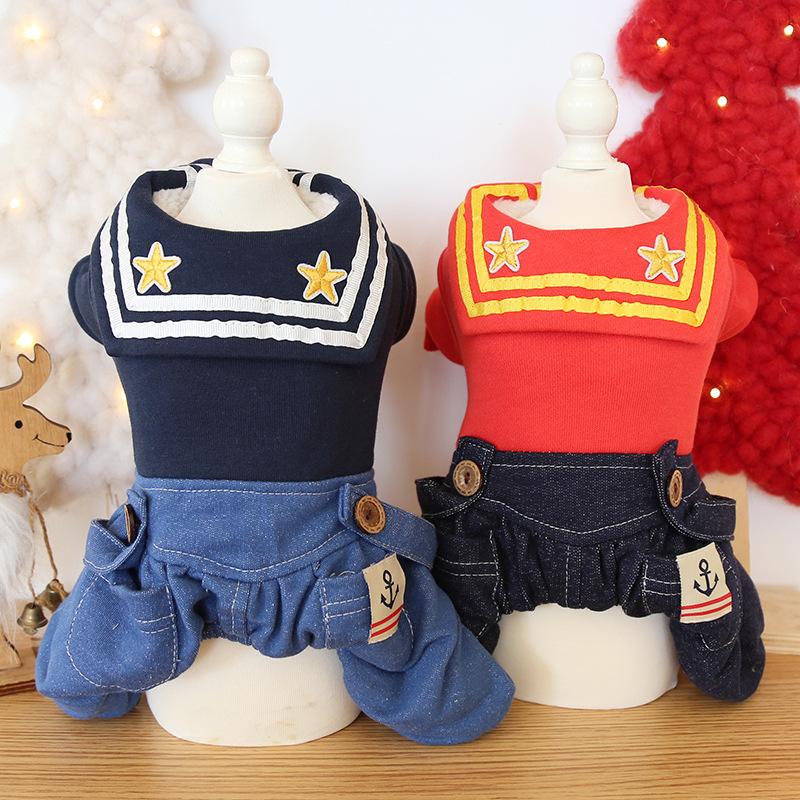 

Dog Clothes Sailor Star Cat Dog Jumpsuits Jacket Coat PET Clothing For Dogs Pet Winter Warm Products Puppy Chihuahua, Blue