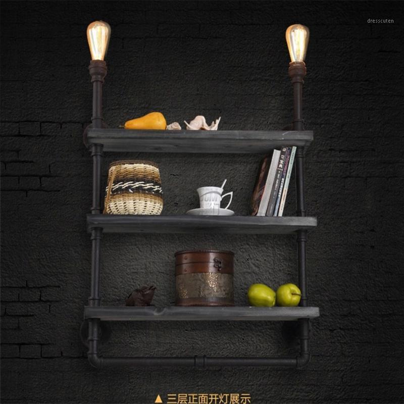 

Vintage Industrial Water Pipe Wall Lamp Light Iron Bookshelf Room Decor Book Shelf1