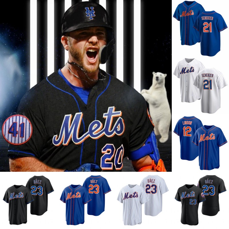

#21 Max Scherzer Mets Baseball Jersey Javier Baez Starling Marte Pete Alonso Eduardo Escobar Jacob deGrom Keith Hernandez Francisco Lindor Darryl Strawberry Shirt, Womens white s-xxl