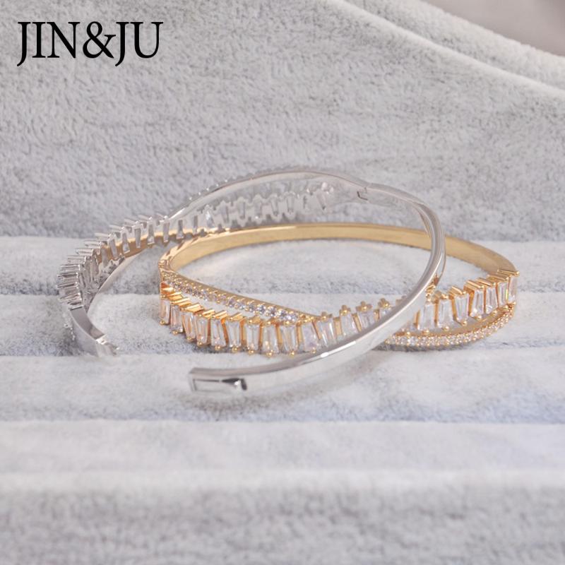 

JIN&JU Gold-Color Bangles For Women Cuff Charms Rhose Gold Color Bracelets Femme Dubai Cubic Zirconia Fashion Jewelry