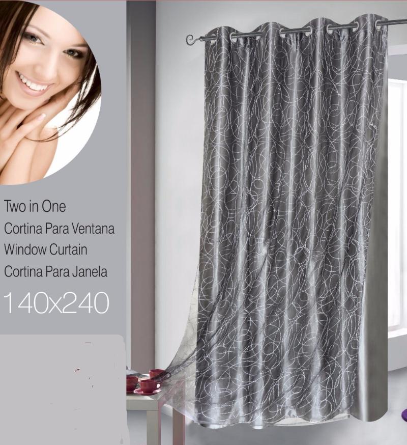 

organza face stain linning 2 layers curtain with 8 metal rings free shipping, Dark grey