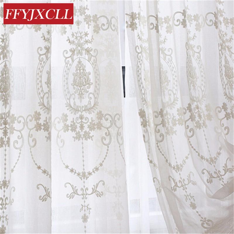 

Embroidered White Tulle Curtains For Living Room European Voile Sheer Curtains For Window Bedroom Lace Fabrics Drapes