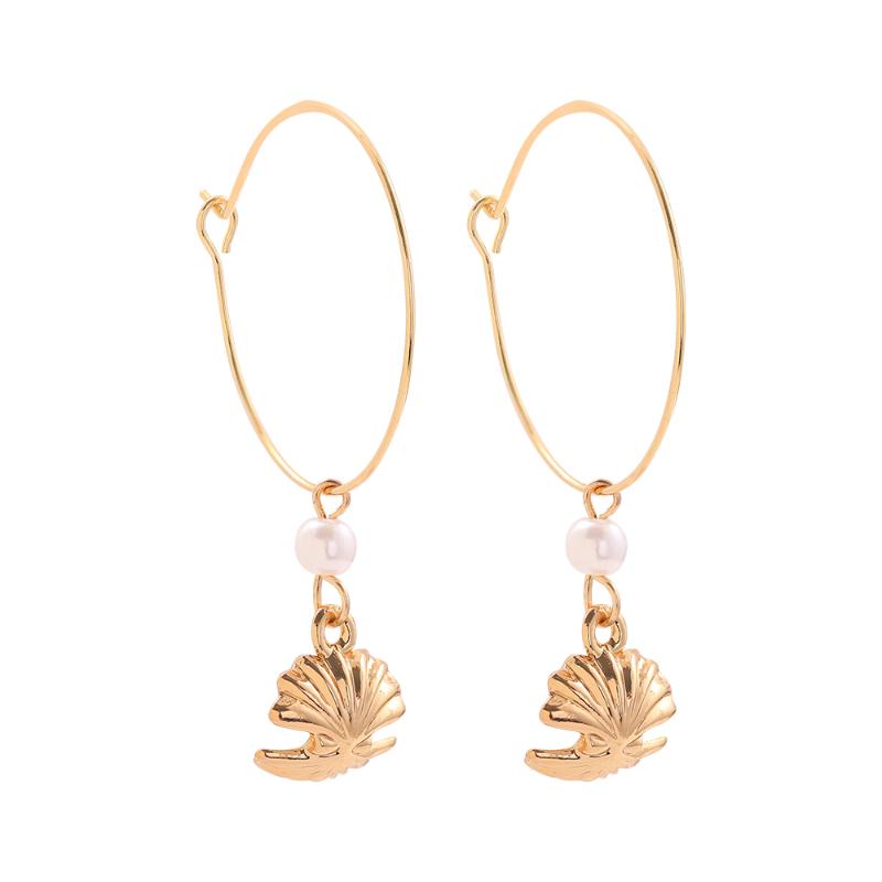 

Dangle & Chandelier Fashion Pearl Ginkgo Leaf Drop Earrings For Women Gold Color Big Circle Statement Shell Party Jewelry Gift