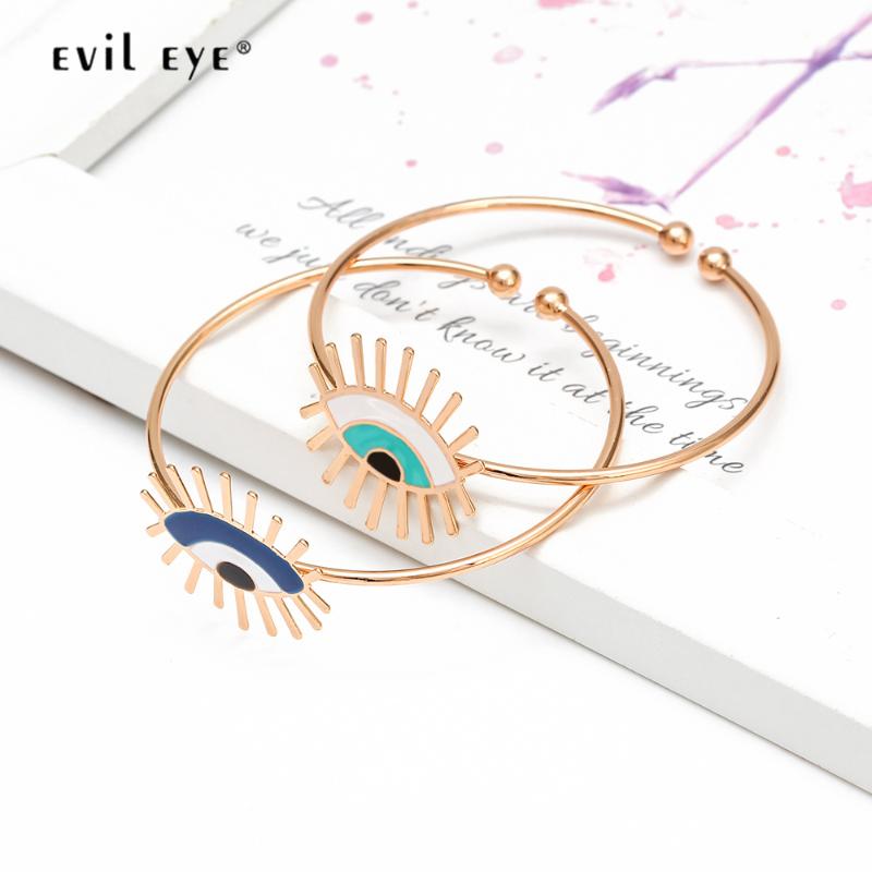 

EVIL EYE Dropping Oil Blue Turkish Evil Eye Bangle Gold Color Copper Adjustable Bangle for Women Girls Fashion Jewelry BE114
