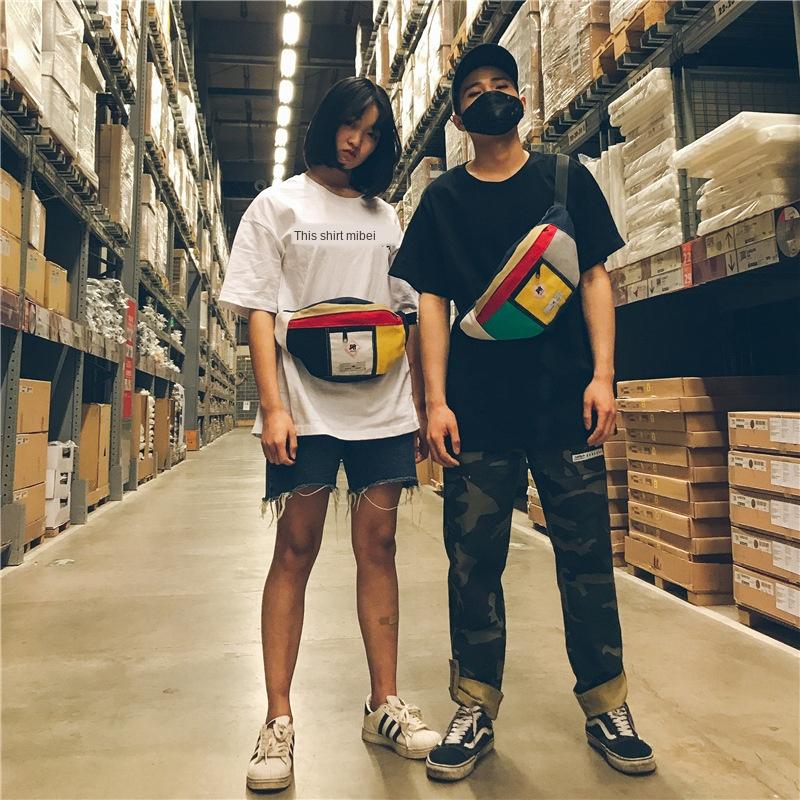 

New Style Summer Casual Canvas Contrast Color Single-shoulder Crossbody Bag Chest Pack Disco Dancing Bag Joint Wallet, Sky blue