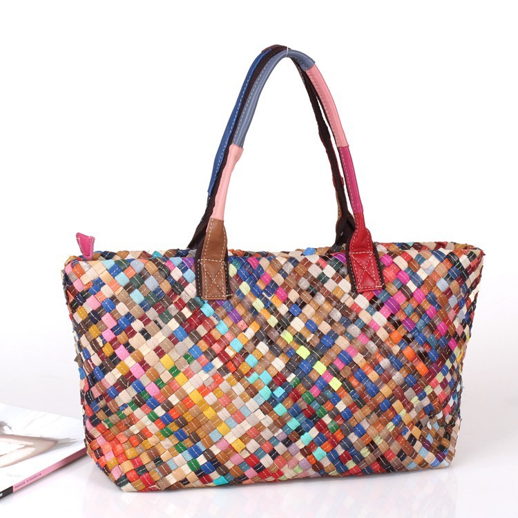 

Genuine leather handbags for female 2020 new hand-colored hand-fabric fashion of a shoulder messenger bags ladies totes bag shopping TJKK, Colorful