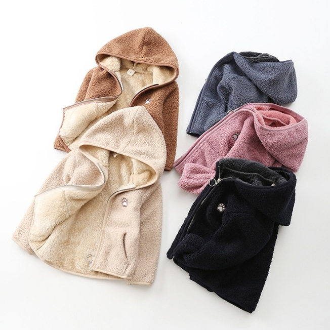 

Kids Winter Jackets Girl Hooded Thicked Cute Cardigan Long Sleeve Coat Children Warm Jacket Outdoor Clothing Wholesale, Pink