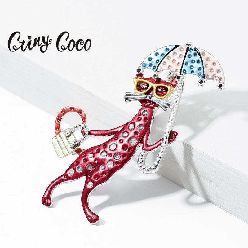 

Pins, Brooches Cring Coco Red Enamel Cat With Umbrella Cute Animal Jewelry Women's Kids Birthday Gifts Trendy Alloy Brooch Pins Pin
