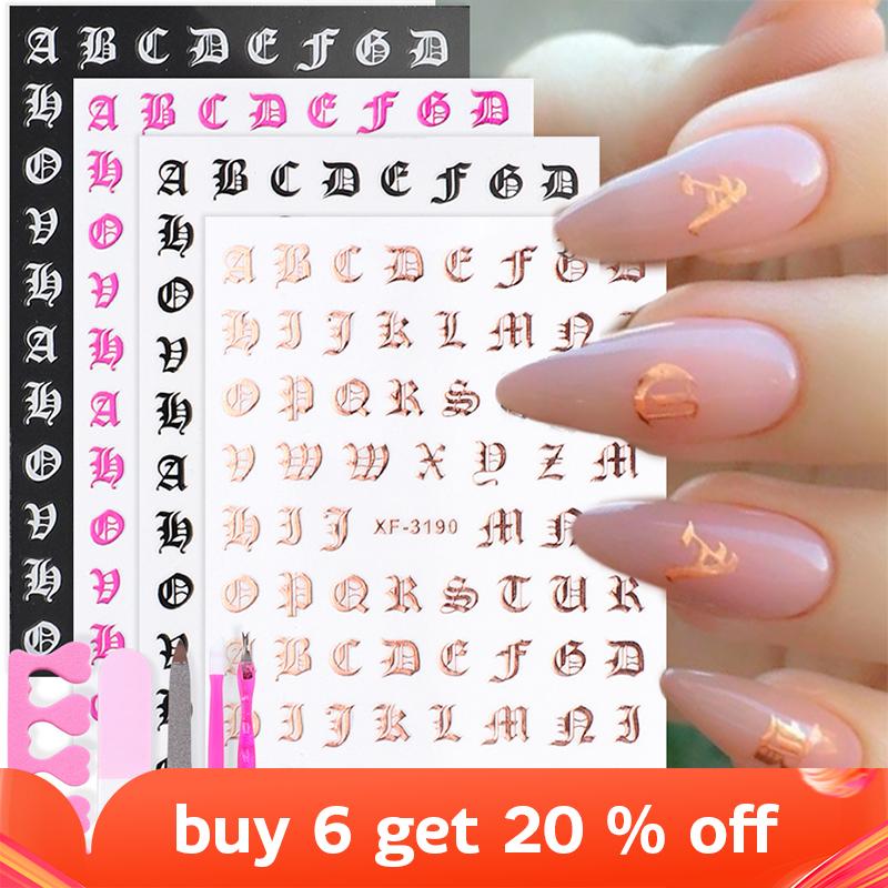 

Holographic Alphabet Letter Nail Decal Laser Gold Silver Black English Word Bronzing Sticker Symbolic Template Slider SAXF3262, Xf3262 hot pink