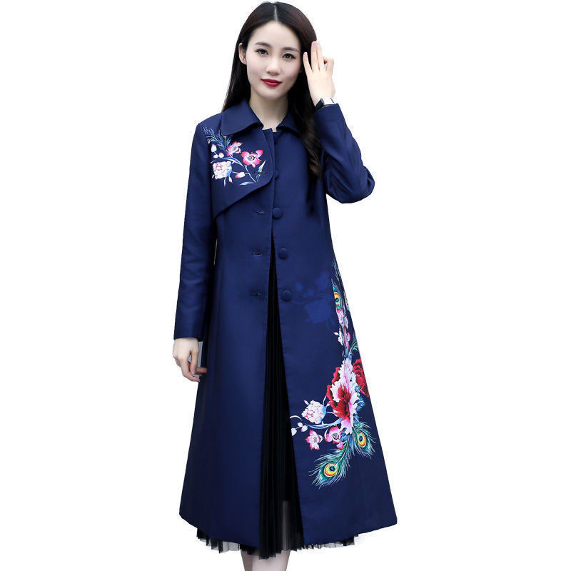 

Ladies of the Spring Fashion Autumn Sweatshirt Plus Size Printing Belt Mid-length Female Coat R857 Son5, Navy blue.