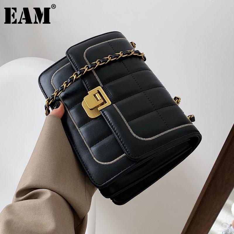 

[EAM] Women New Elegant High Quality PU Leather Flap Personality All-match Crossbody Shoulder Bag Fashion Tide 2021 18A1601, Black