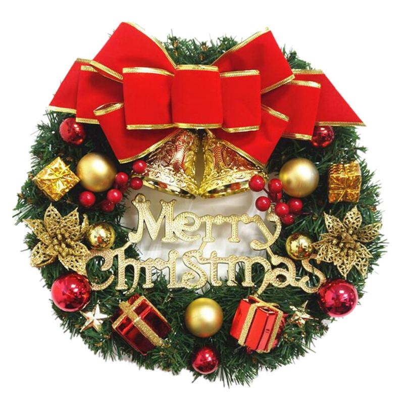 

2020 Christmas 30cm Bowknot Ball Wreath Artificial Greenery Floral Garland Ornament Home Party Festival Decorations, 01