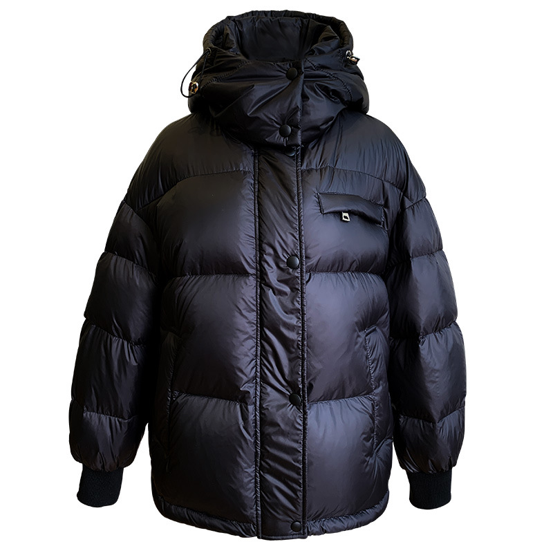 

Women Fashion Coat 21 New Casual Hooded Parkas Single Breasted Windbreaker Warm Winter Coat 90% Thick White Duck Down Jacket 3 Color S M, Black