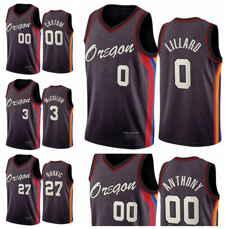 

Portland Trail Blazers Men Kids Damian Lillard Carmelo Anthony C.J McCollum 2020/21 Swingman City NBA Basketball Jersey, Black;red