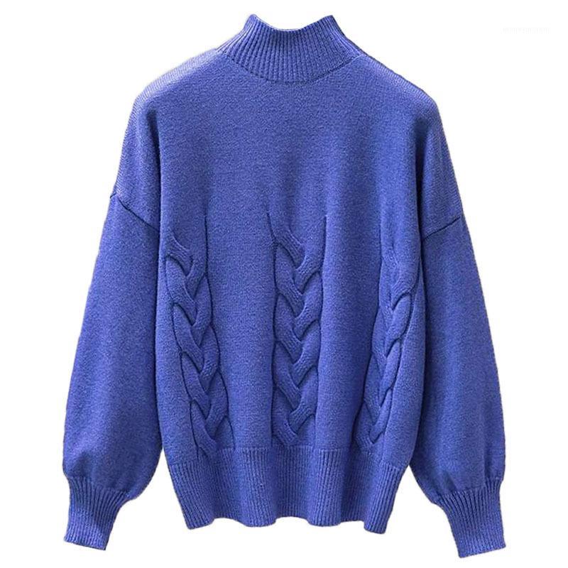 

Black White Sweaters Women Blouse Pullover Loose Sweater Autumn Winter Casual Turtleneck Neck Korean Warm Knitwear Plus Size Top1, Blue