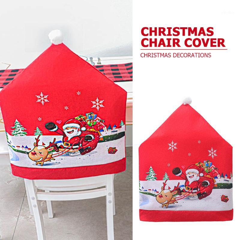 

Christmas Red Print Chair Cover Santa Claus Table Spandex Holiday Party Decor dining chair covers Xmas Decorations for Home1