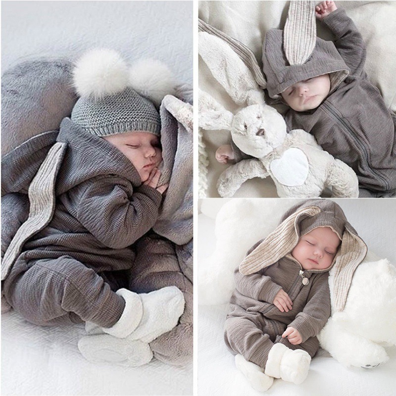 

Newborn Baby Romper Rabbit Ear Hooded Jumpsuit Clothing Infant Girl Princess Onesies Girl Boy Bunny Zipper Bodysuit Clothes, Mix colors