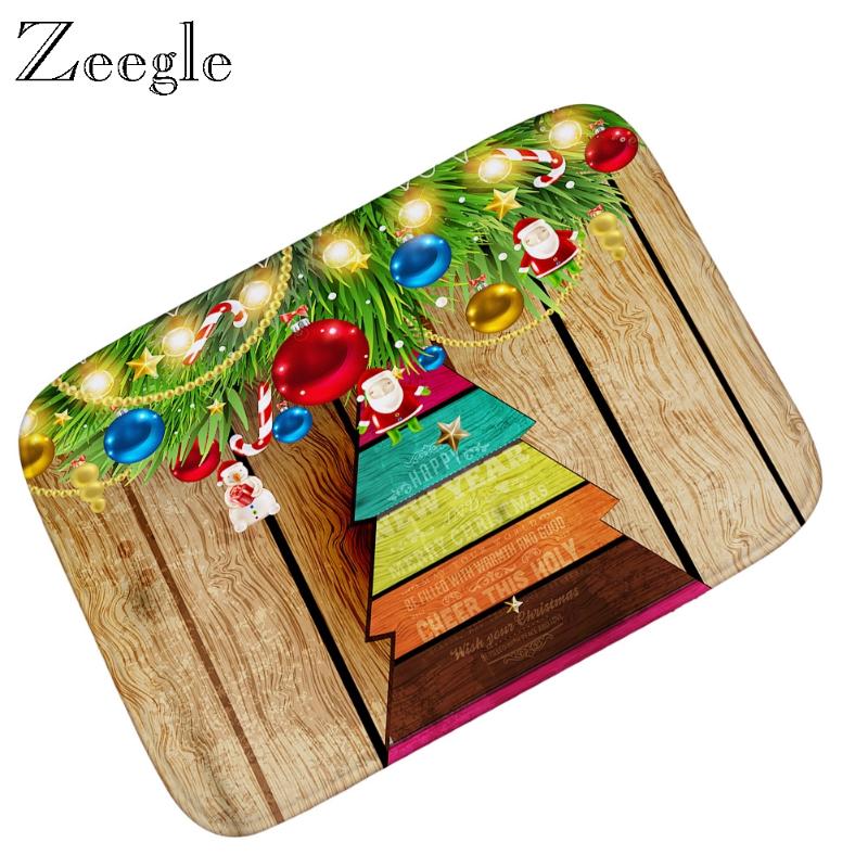 

Zeegle Christmas Floor Mat for Home Decoration Anti Slip Foot Mat Water Absorbent Bathroom Doormat Flannel Soft Hallway Carpet