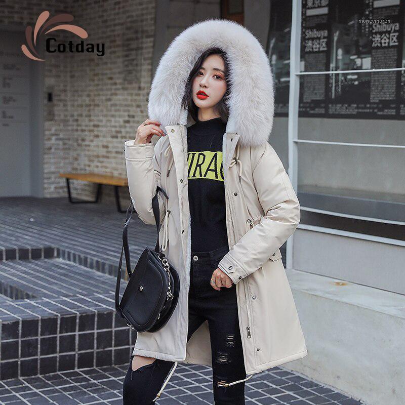 

Cotday Cashmere Long Black Hooded Fur A-line Thick Cotton Vintage 2020 Fashoin Winter Warm Women Coat Overcoat Snow Wear1