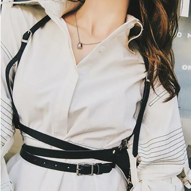 

2020 Women Sexy Suspenders Belts Harness Gothic Lolita Fashion Handmade Leather Body Harness Ladies Accessories Fashion New Hot, Black;brown