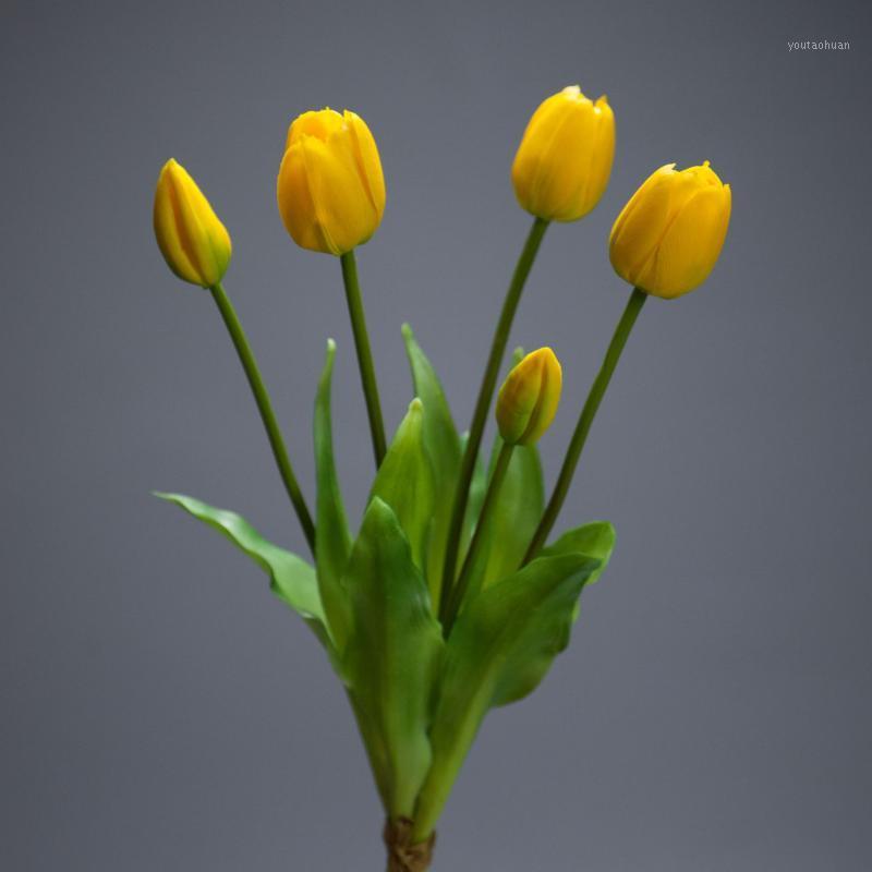 

NICROLANDEE 5 Heads Artificial Tulips Fake Flower Bouquet Party Accessories Decor for Home1, Yellow