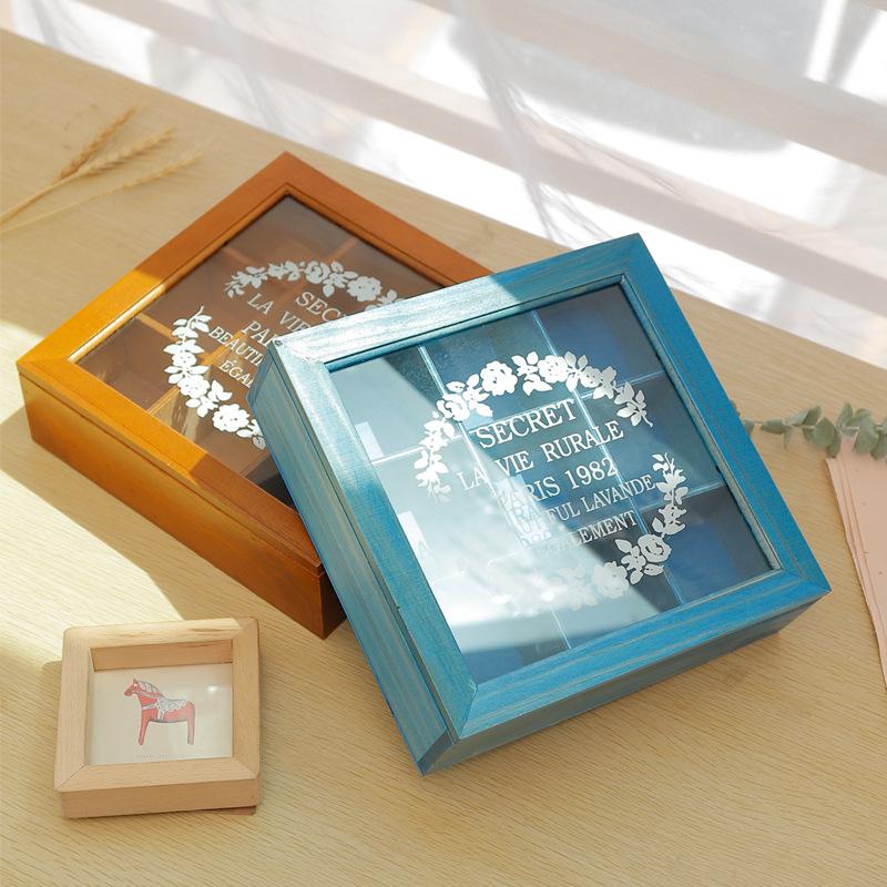 

9 Section Wooden Chic Box Compartments Container Bag Chest Storage Spice New Store Boxes Cosmetics Jewelly 24 X 24 X 7Cm