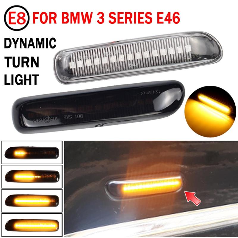 

LED Dynamic Side Marker Turn Signal Blinker Flowing Water Blinker Flashing Light For E46 3er Limo Coupe Compact Cabriolet, As pic