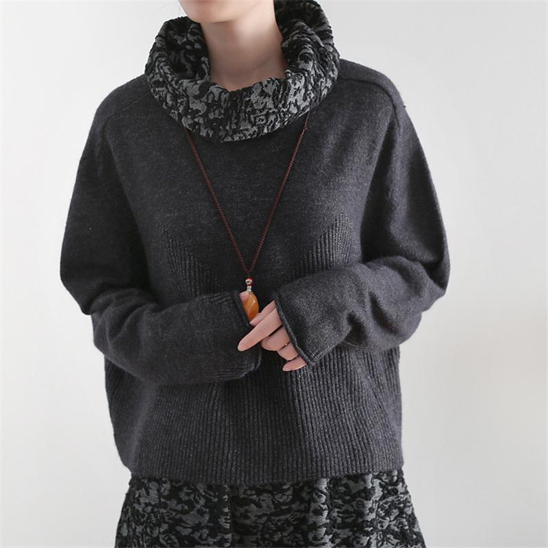 

Johnature Women Wool Pullover Sweaters Long Sleeve Turtleneck 2020 Autumn New Solid Color Soft Women Cloths Retro Sweaters, Black