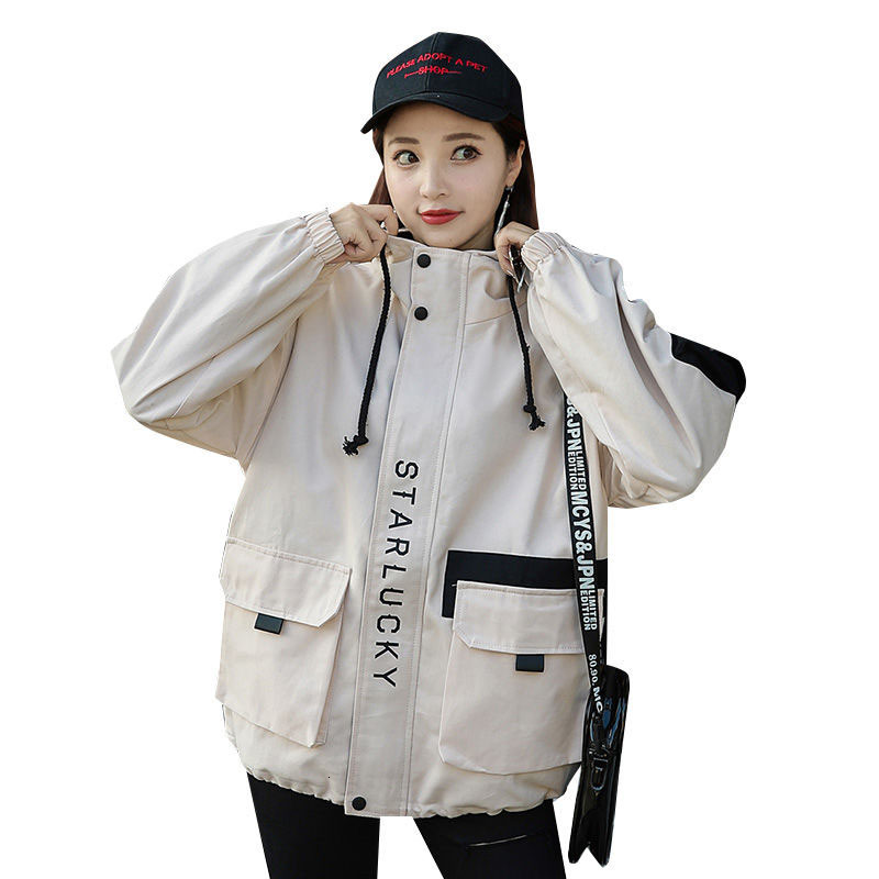 

Korean Women All-match Spring Students Fashionable Women' Coat with Hoodie Loose Jacket Outerweartop R697 Ixs4, Black
