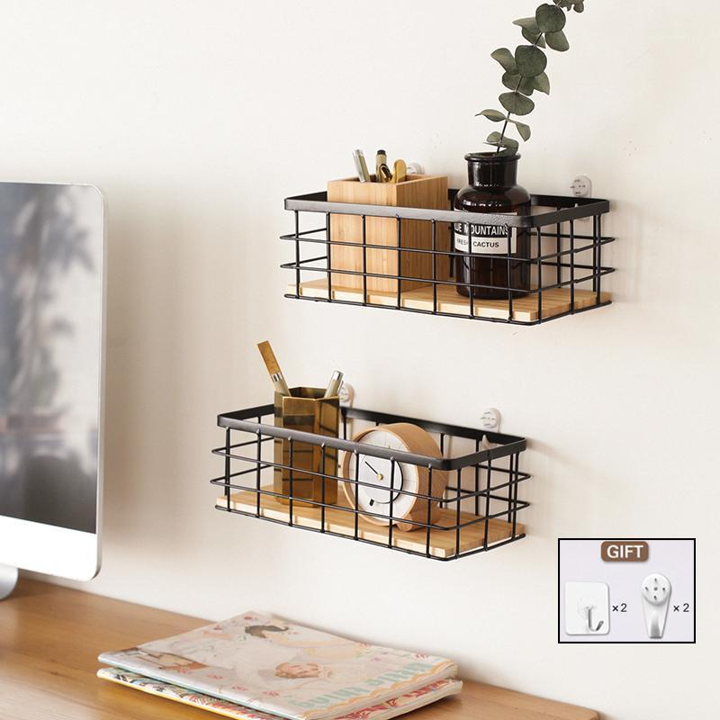 

Iron Wall Shelf wtih Wooden Board Hanging Storage Basket Metal Sundries Shelves Holder Storage Rack Home Decoration Organizer1