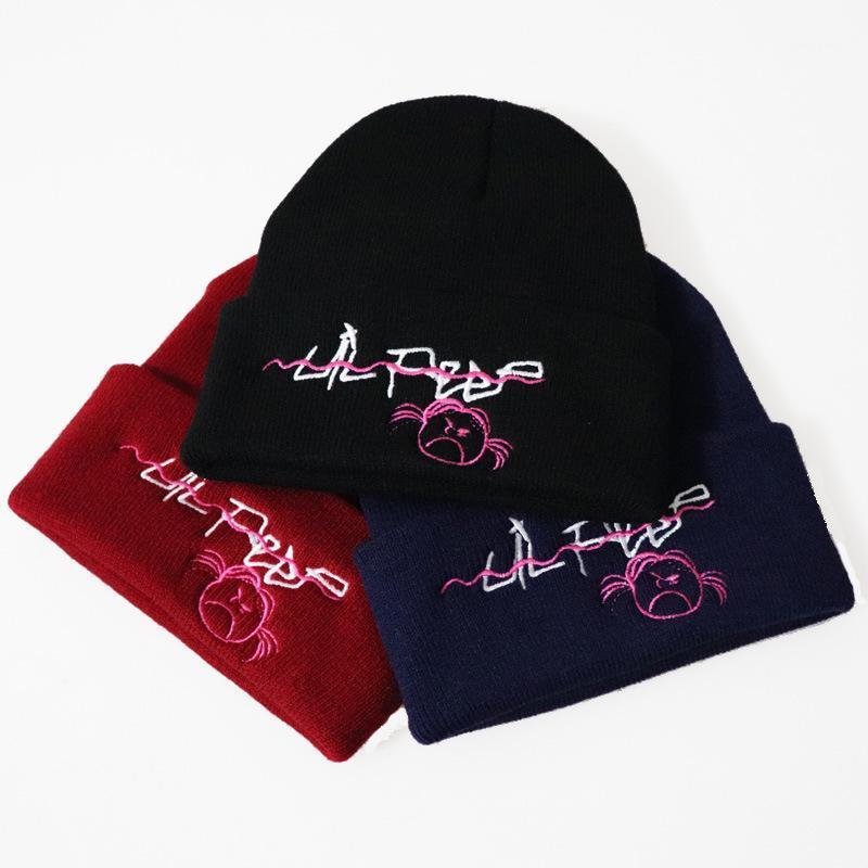 

Autumn Winter Knitting Embroidery Love Lil Peep Beanies Hats for Women Men Soft Keep Warm Outdoor Street Ponytail Cold Caps W861