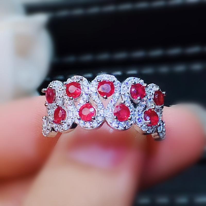 

Cluster Rings Natural Real Ruby Ring Per Jewelry 925 Sterling Silver 3*3mm 0.15ct*9pcs Gemstone Fine For Men Or Women J211098, Golden;silver