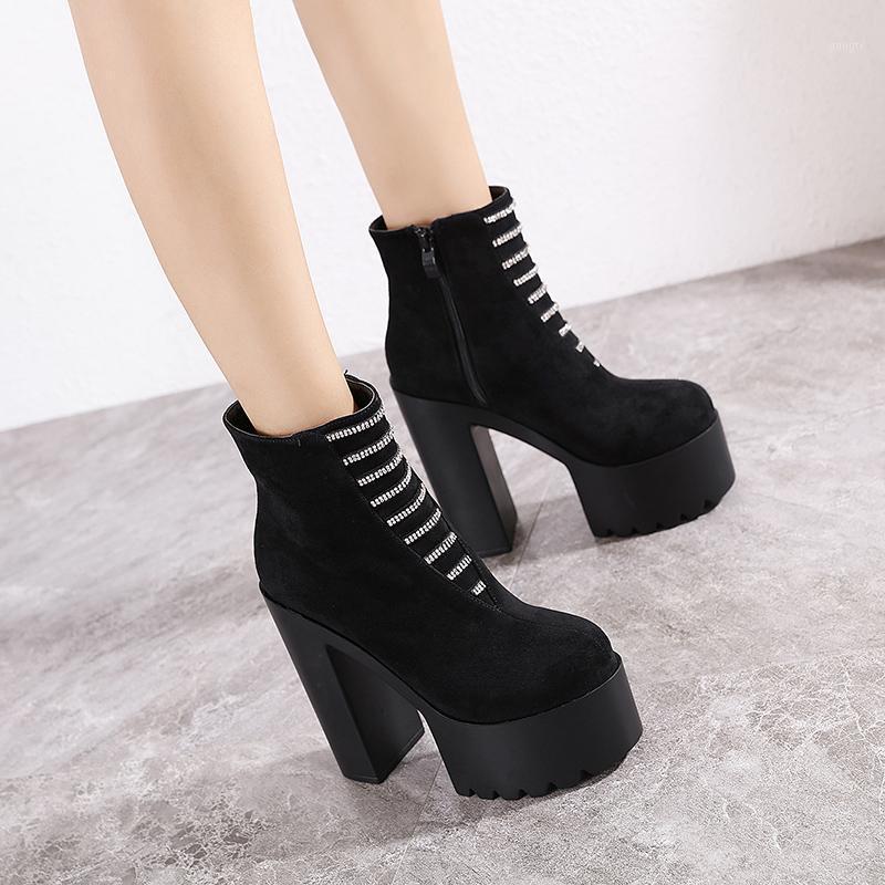 

New Women's Shoes 14cm High Heel Short Boots Female Black Short Boots With High Platform Ankle For Women1