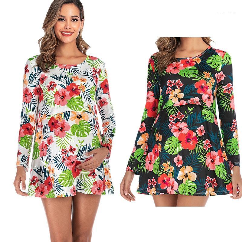 

Maternity Breastfeeding Dress Floral Flowers Dress Maternity Baby Nursing Clothes Pregnant Lactation Skirt1, Black