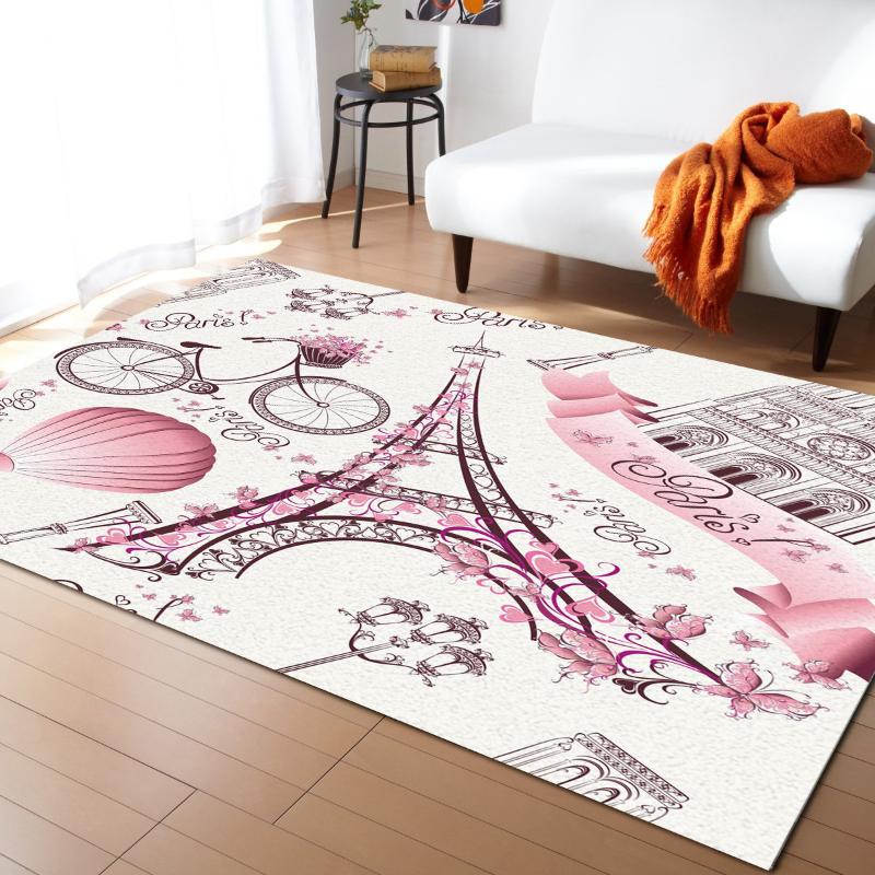 

Pink Tower Street Lamp Bicycle Carpet Bedroom Room Bedside Blanket Rug for Living Room Cloakroom Carpet Bedroom Decor, As pic