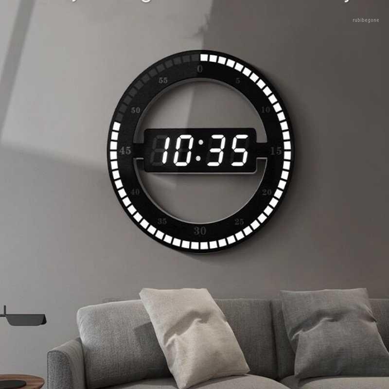 

3D LED Digital Wall Clock Electronic Night Glow Round wall clocks Adjust Brightness LED Desktop Table Clock1