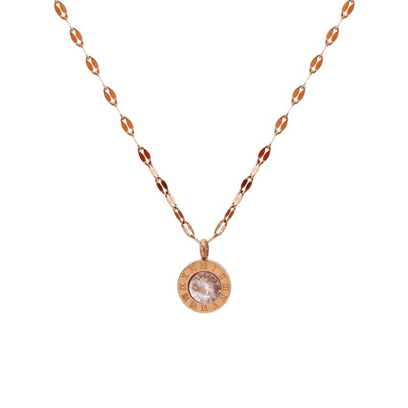 

Fashion Women Necklace Titanium Steel Plating Simple Temperament Roman Numeral Necklace Clavicle Chain Crystal Pendant