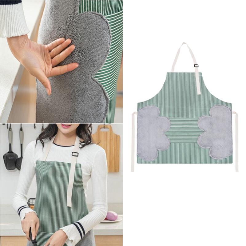 

1pc Adjustable Buckle Kitchen Cooking Apron Waterproof and Oil Proof Hanging Neck Apron Coral Fleece Side Towel (Coffee