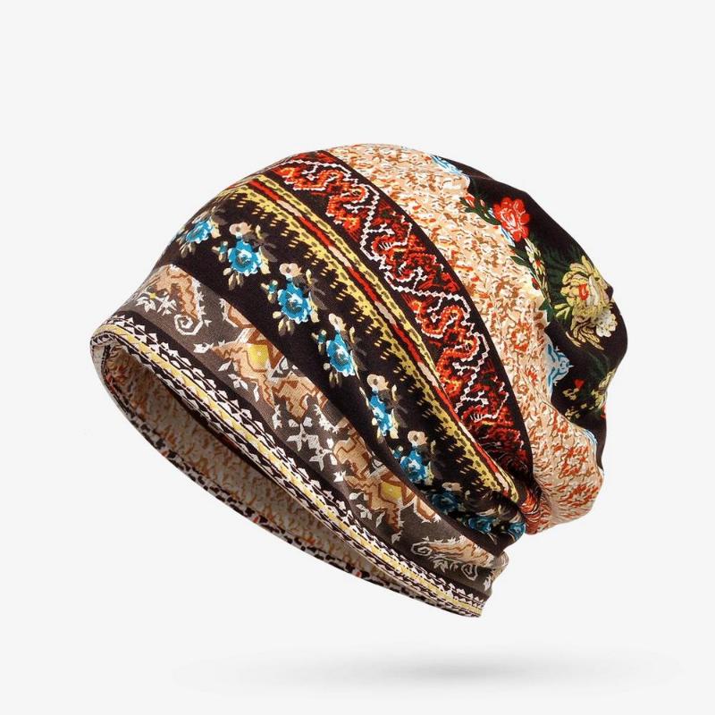 

Four Seasons Female Skullies Ethnic Style Cotton Floral Print Soft Warm Outdoor Travel Women Hats, Blue
