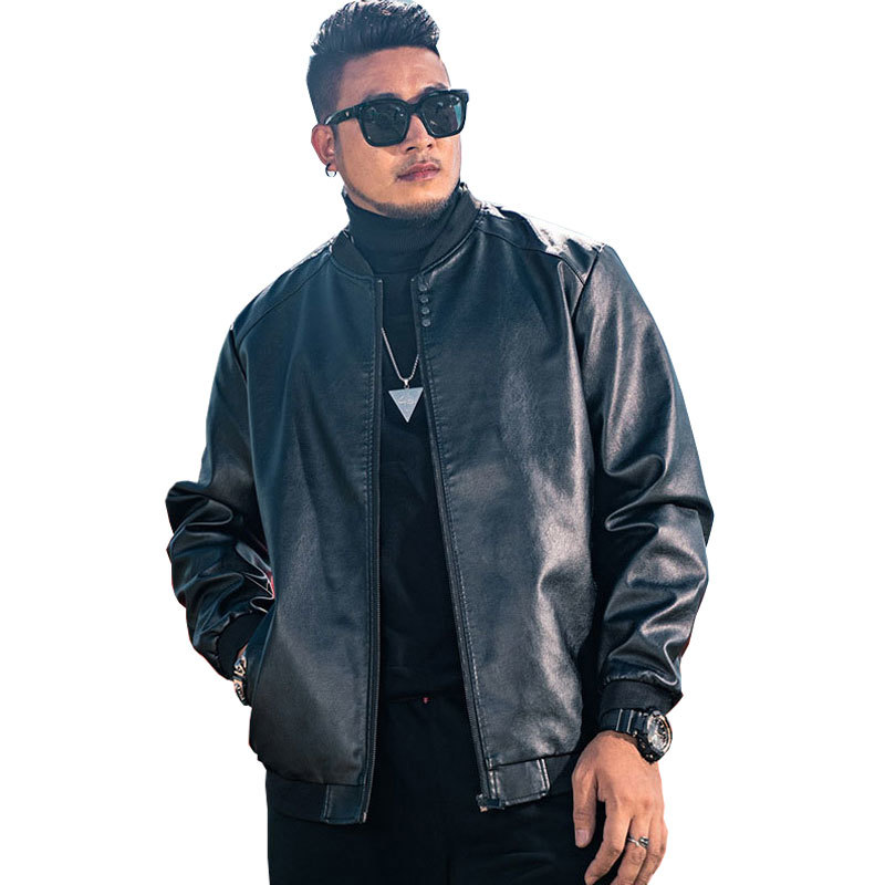 

Jacket's Men's Fashionable Size Leather Fashion Loose Baseball Collar Big Jacket P0lt, Black