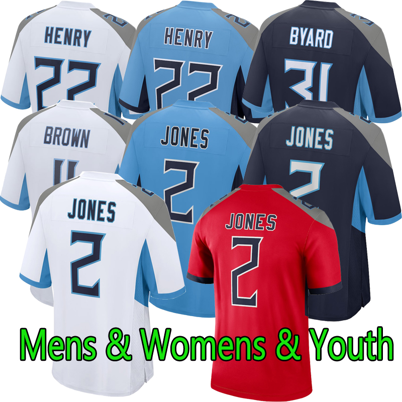 

#22 Derrick Henry 2 Julio Jones AJ Brown Football Jersey Ryan Tannehill Jeffery Simmons Steve McNair Eddie George Taylor Lewan Anthony Firkser Men Women Youth Jerseys, Youth blue s-xl